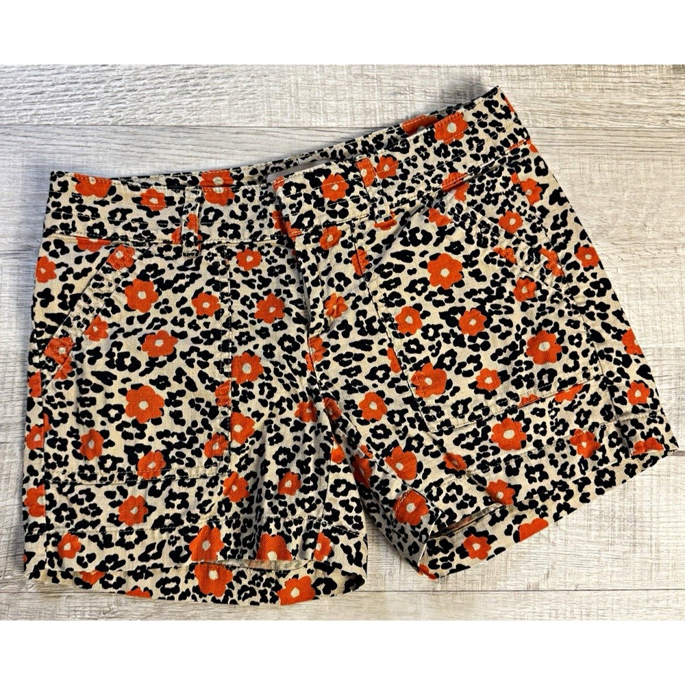 Banana Republic Womens 0 Leopard Floral Shorts Orange Black Safari Resort Cotton